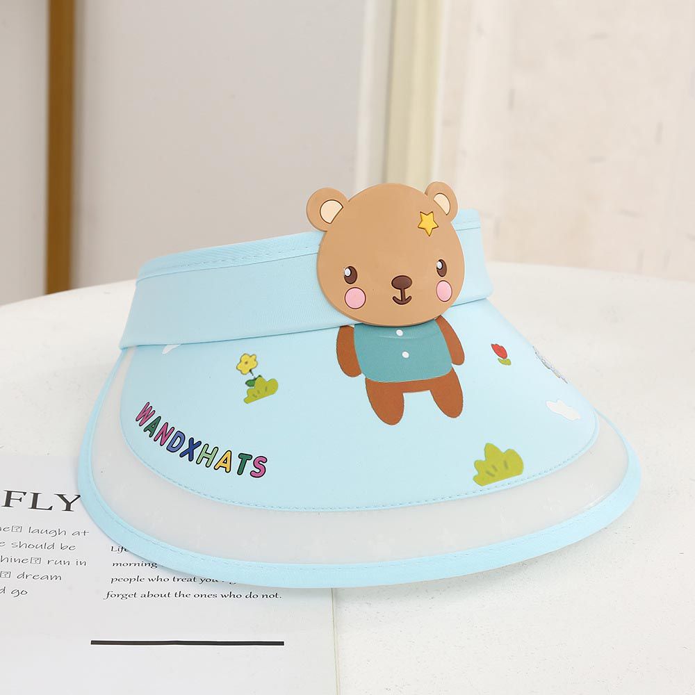 兒童空頂遮陽帽-熊熊-淺藍色 (建議2-8歲)
