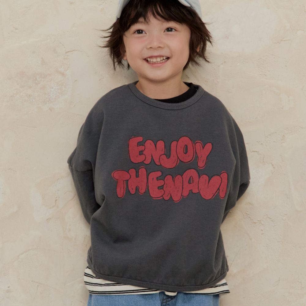 NAVi 塗鴉文字純棉長袖上衣-深灰