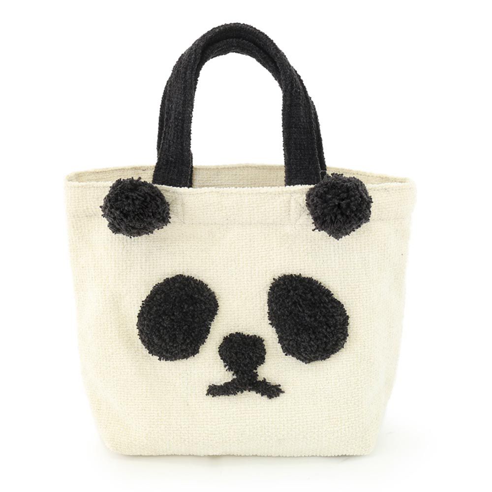 日本 TOMO - 可愛動物刺繡帆布包/提袋-熊貓-白 (29×21×D10cm)