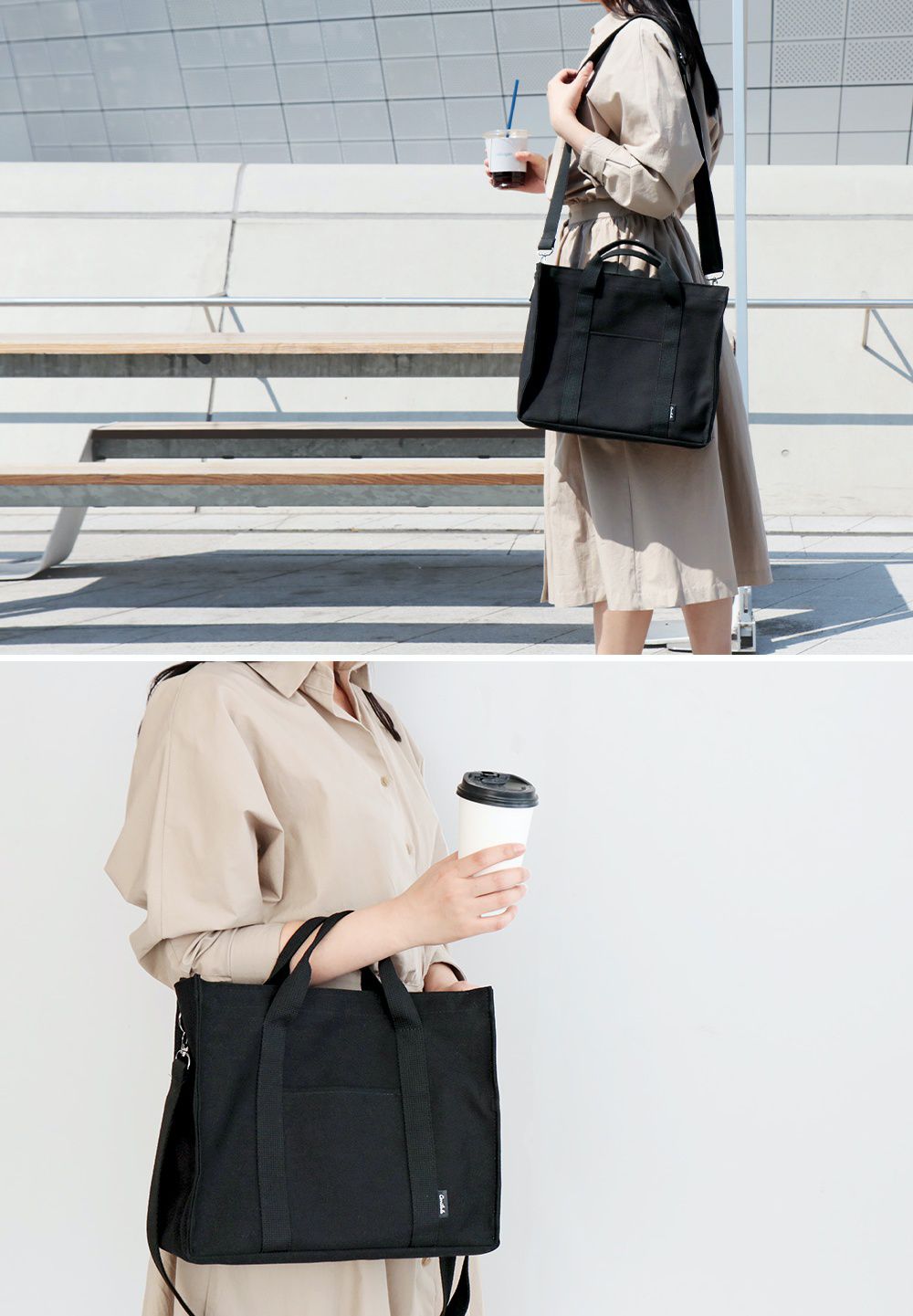 韓國 Conitale - 大容量多隔層媽媽包/推車收納袋-線條杏 (35X28X15cm)