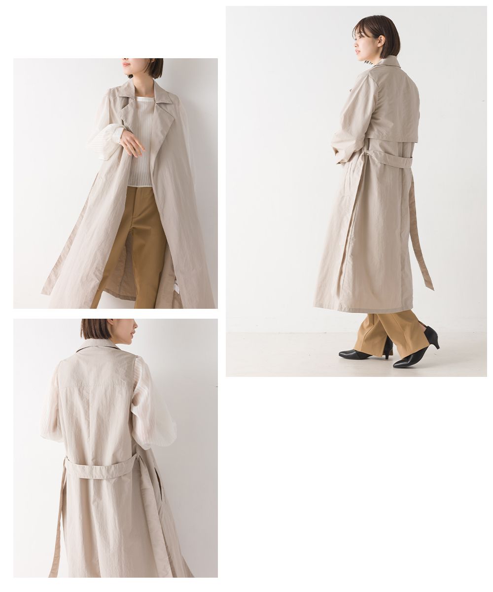 日本 OMNES - 3WAY多層式穿搭長版風衣外套-淺灰棕