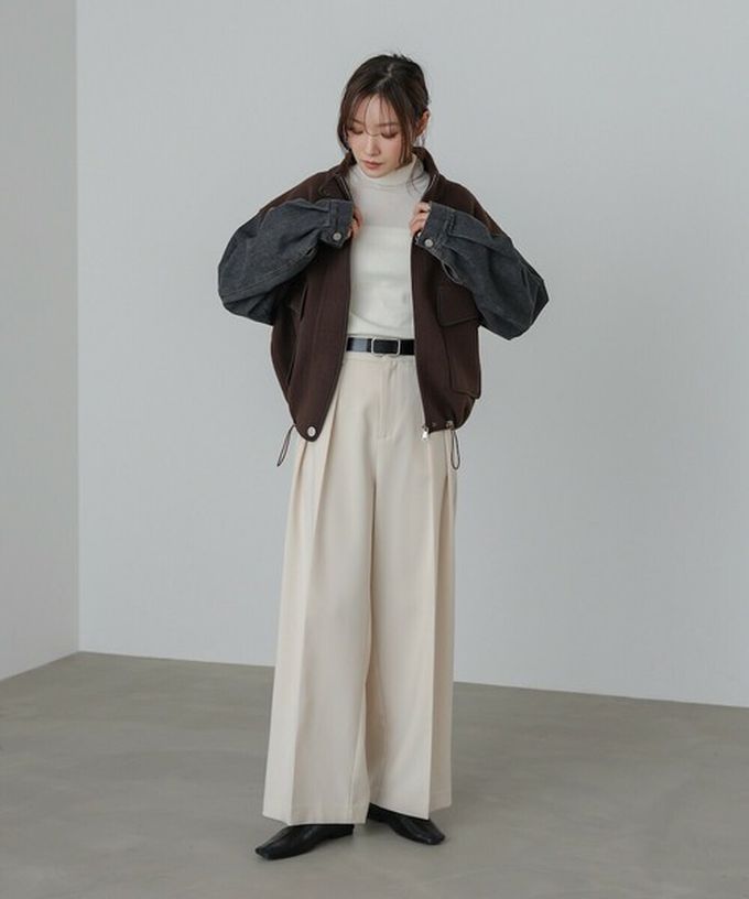 日本 Bab - 俐落簡潔丹寧袖拼接夾克/外套-黑系