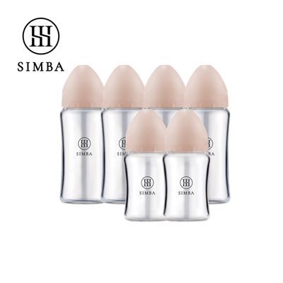 Simba 小獅王辛巴 - 蘊蜜質金玻璃寬口防脹氣奶瓶4大2小全配組-新生適用-栗粉