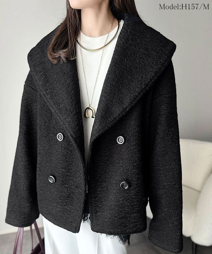 日本 Classical Elf - 注目大翻領優雅毛呢感大衣外套-淺摩卡