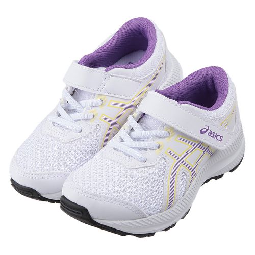 asics 亞瑟士 - CONTEND白紫色兒童慢跑運動鞋-白色