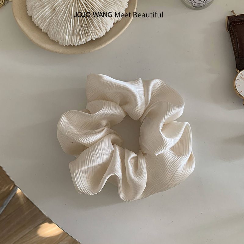 高級紋理皺摺髮圈(小)-米白色