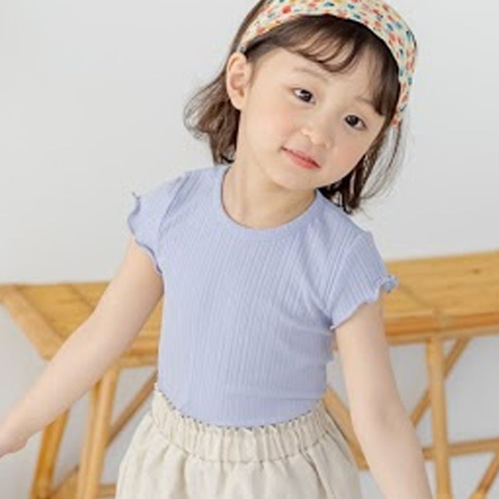韓國 Orange Mom - 捲邊皺摺感彈性上衣-灰紫