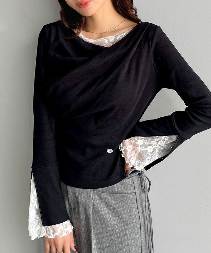 日本 Classical Elf - 蕾絲皺摺美型喇叭袖上衣-象牙