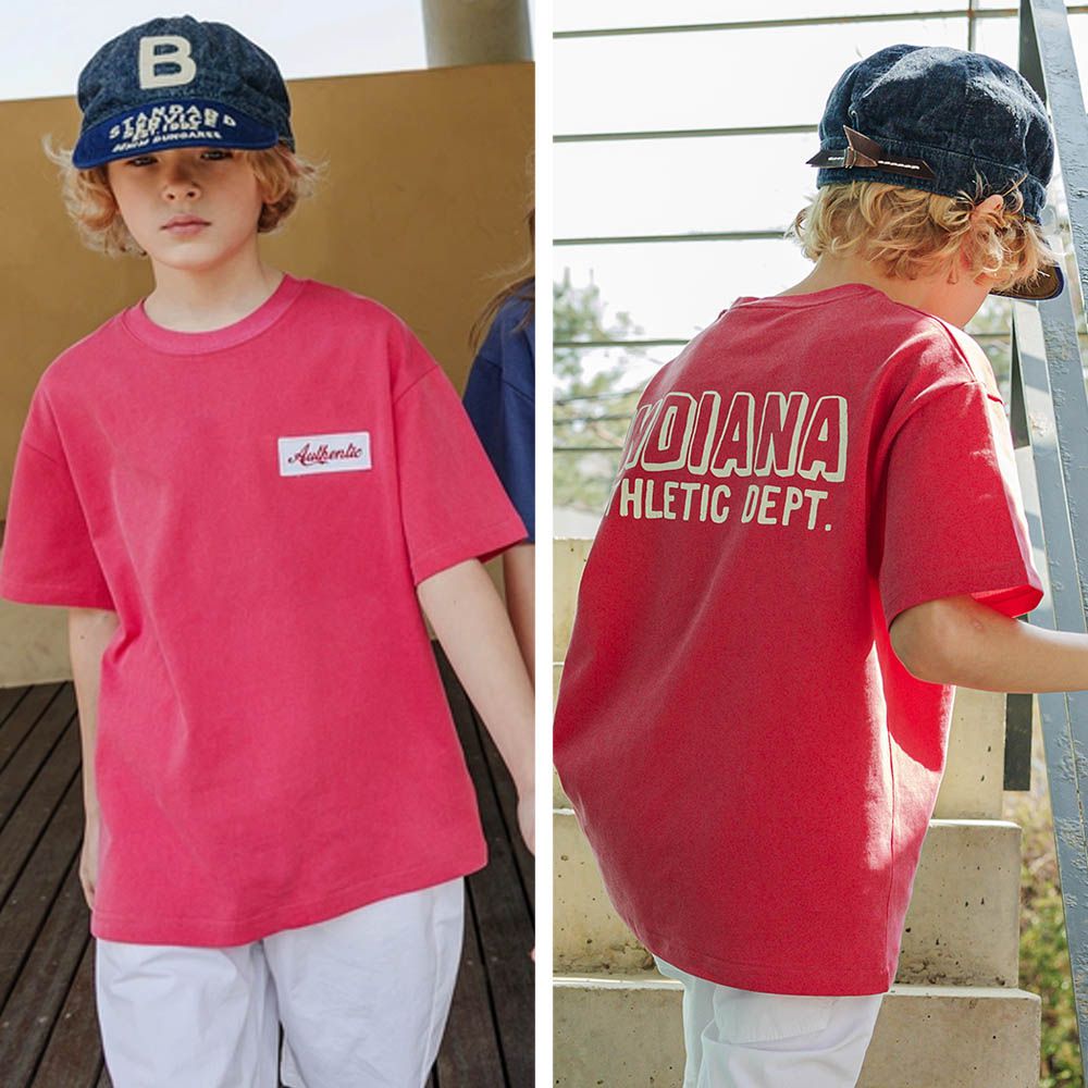 潮流小標背後字印短袖上衣-紅