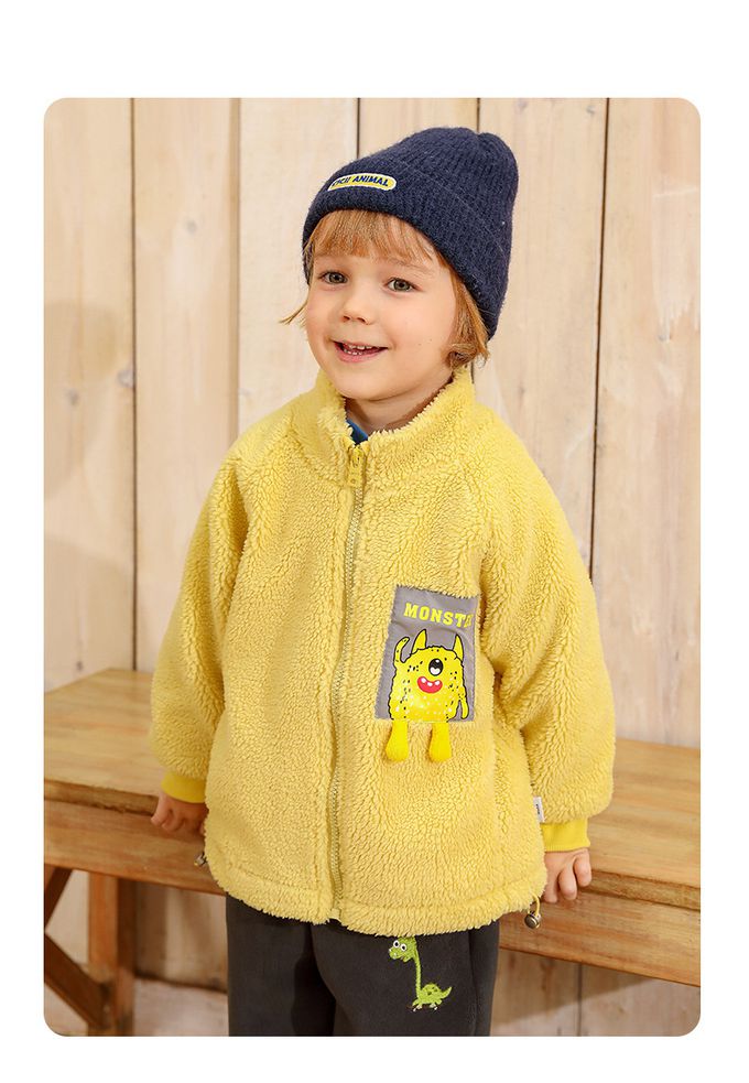 保暖立領羊羔絨外套-小怪物-深藍灰色