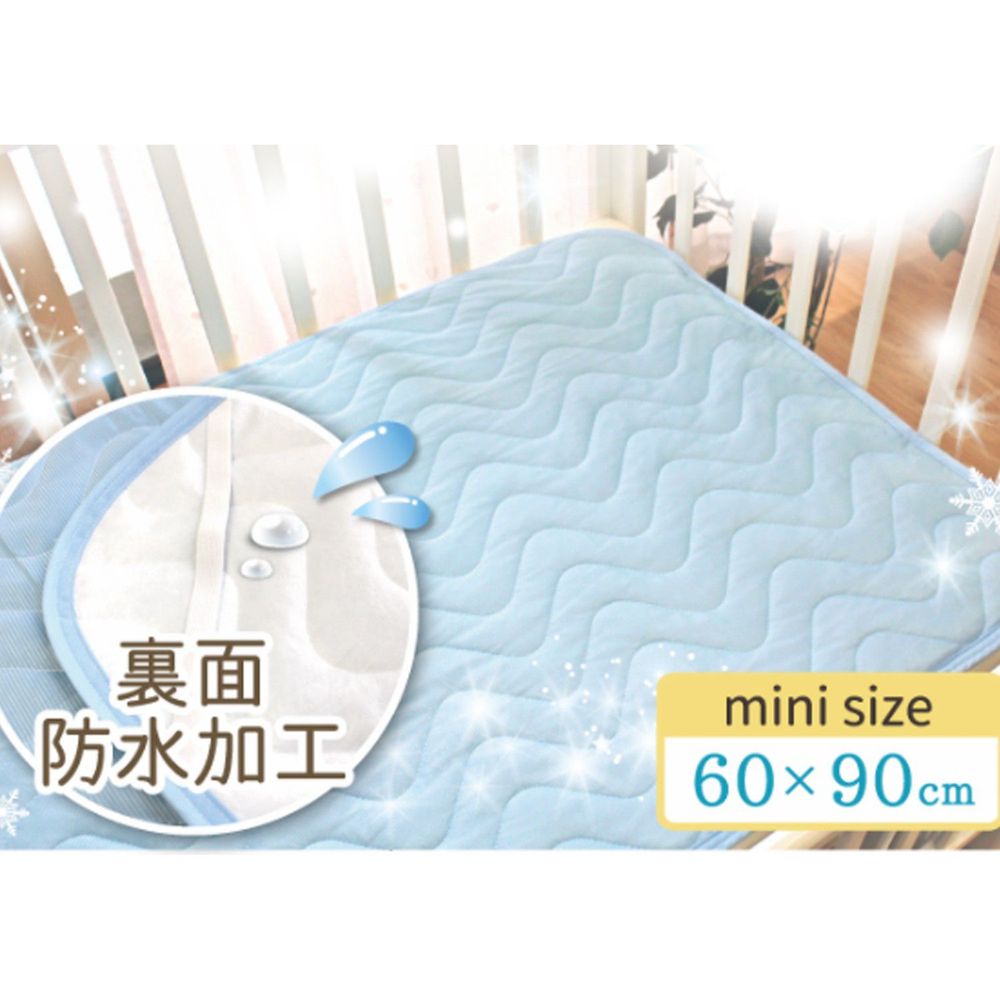日本 un doudou - 涼感透氣防水墊/尿布墊(附四角綁帶)-波浪衍縫-水藍 (60x90cm)