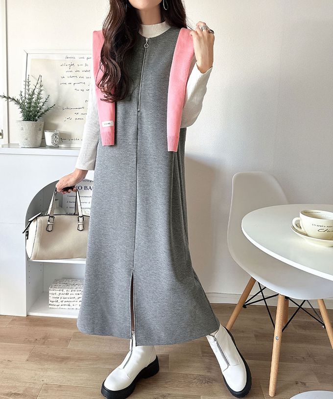 日本 Classical Elf - 前後2way率性拉鍊時尚背心裙-淺杏