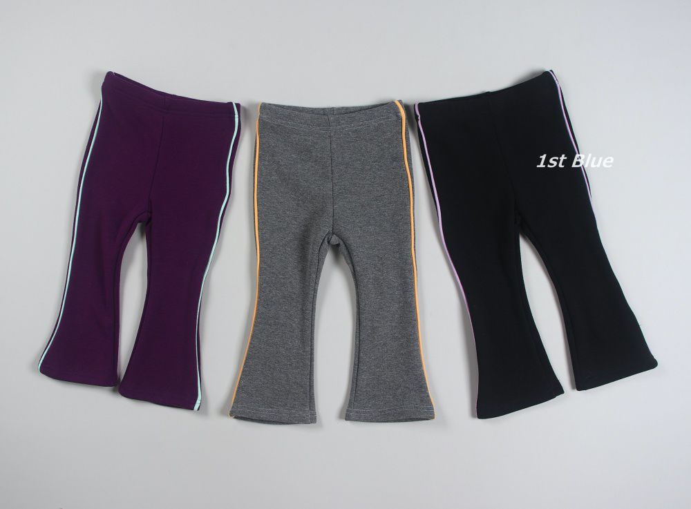 韓國 First Blue - 彈力休閒微喇叭褲(裏起毛)-黑