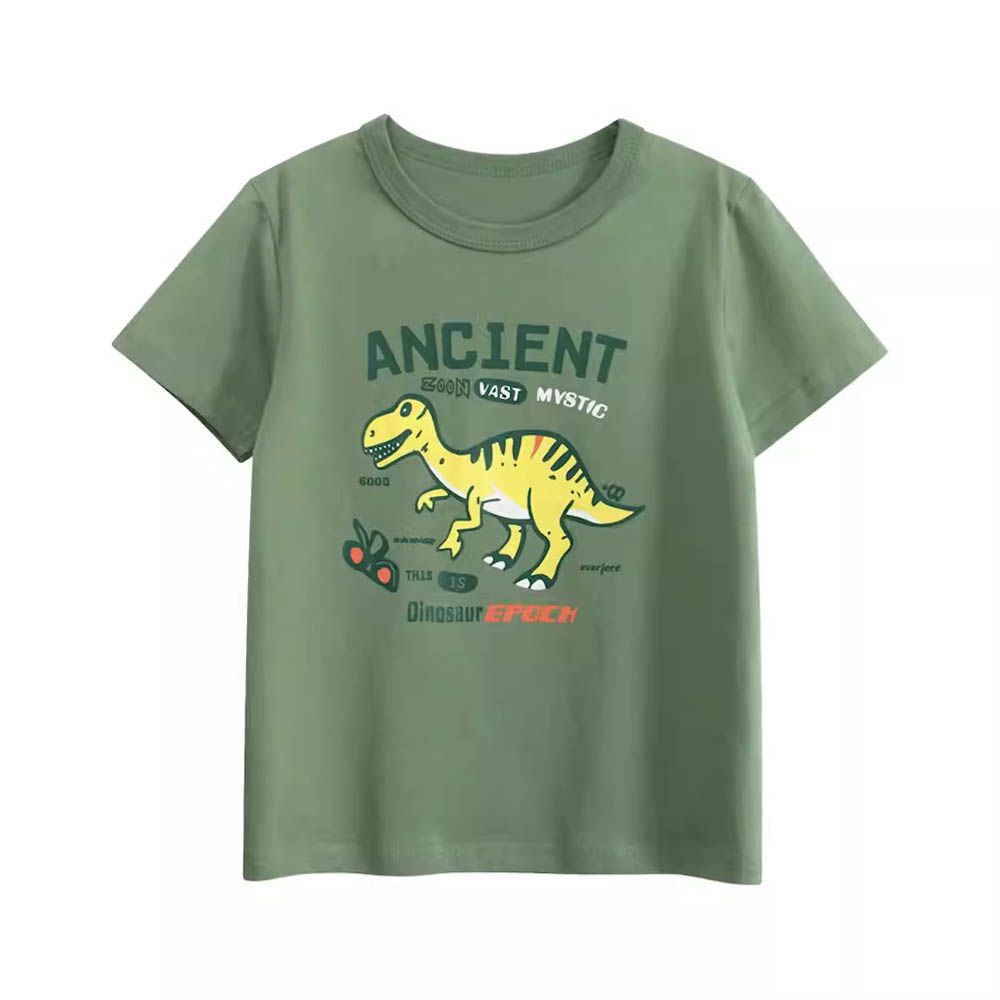 純棉短袖上衣-古老恐龍-綠色