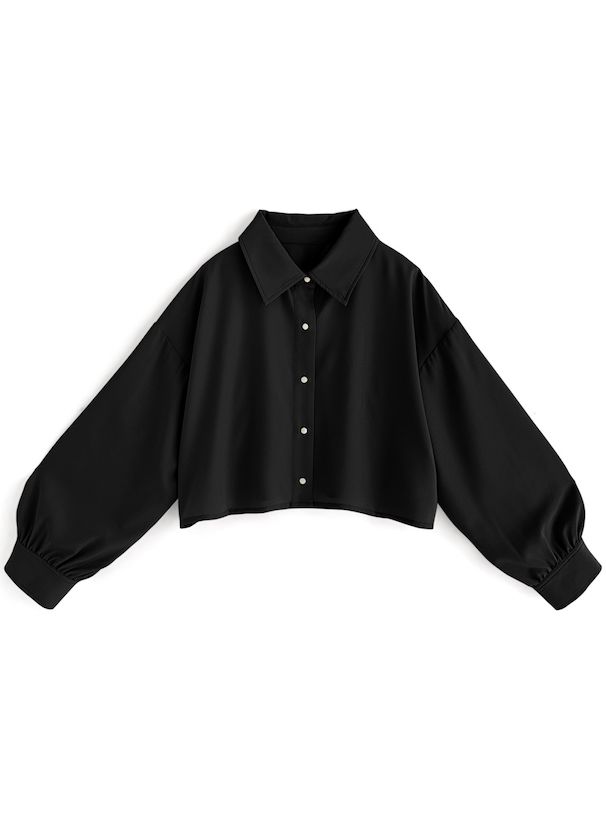 日本 GRL - 後抽繩翻領泡泡長袖襯衫-薰衣草 (F)