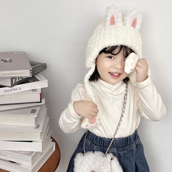 Love, Charlotte - 可愛白色小兔子珊瑚絨保暖帽 (頭圍:50~52cm (3歲+))