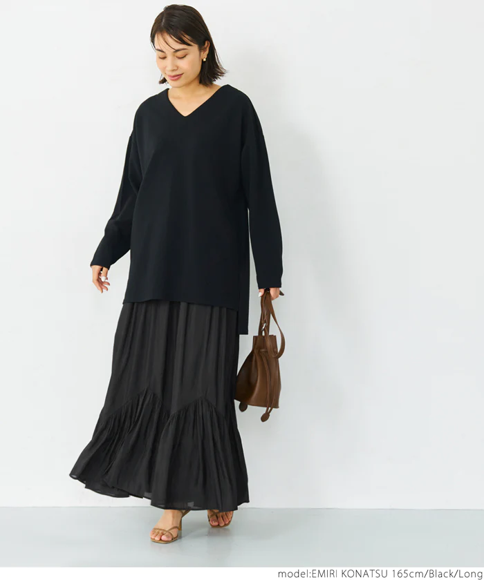 日本 COCA - 波浪裙擺修身長裙-米白