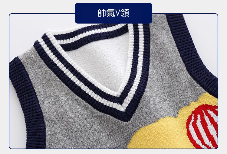 WELLKIDS - V領針織開衫背心-熱氣球-紅+藍