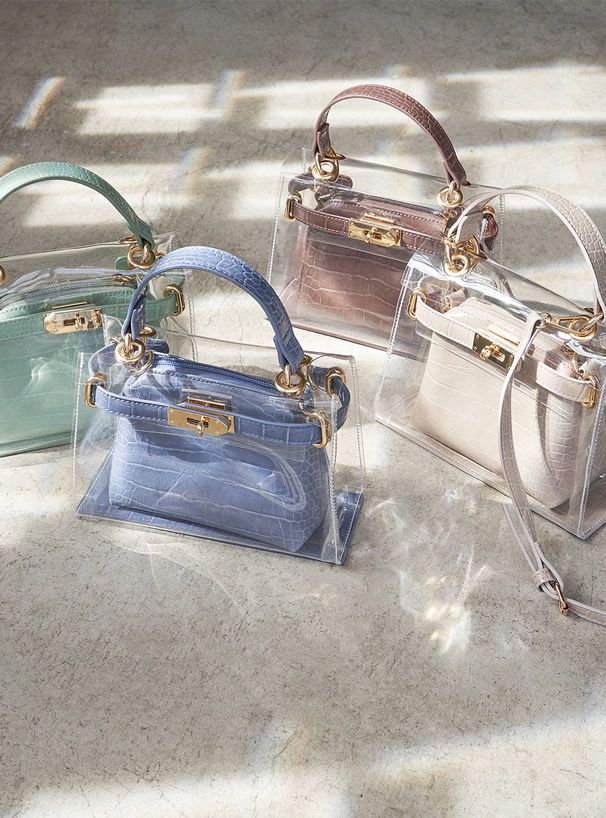 日本 GRL - 透明子母小手提包/側背包-米 (F)