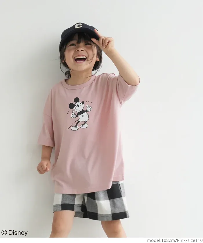 日本 COCA - 聯名款卡通印花短袖上衣-復古米奇-淺粉