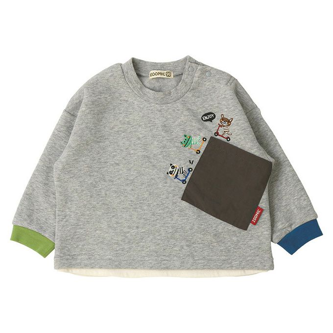 日本 ZOOLAND - 俏皮動物滑板車裏毛長袖上衣-灰