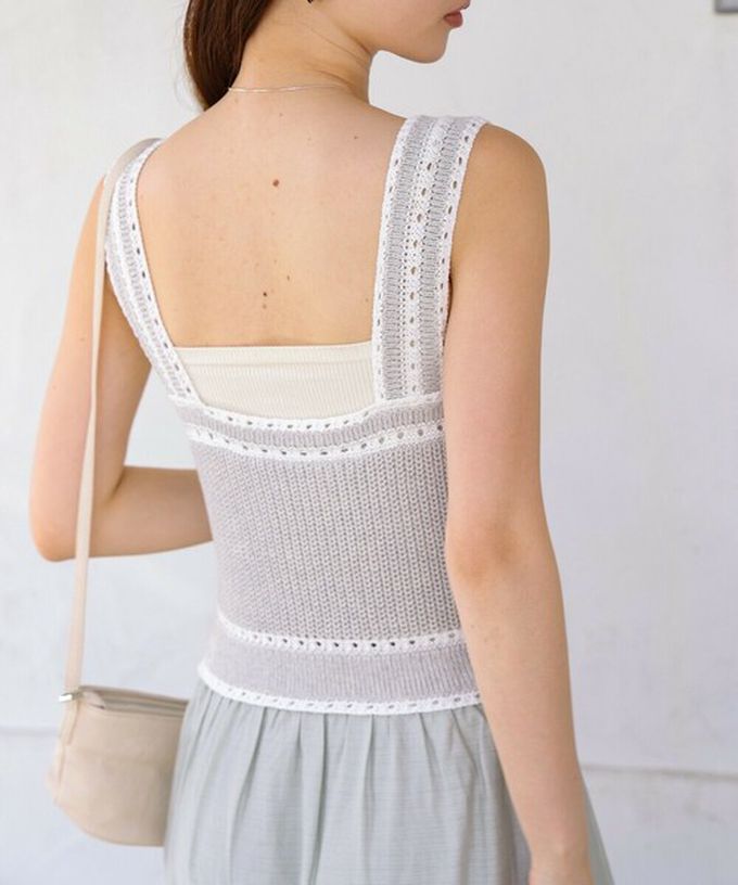 日本 Bab - 純棉針織拼接渡假風無袖洋裝-淺米杏