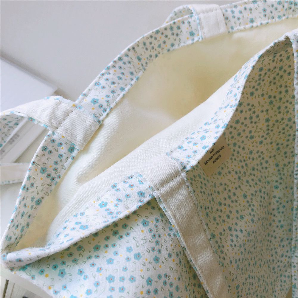 碎花單肩手提帆布袋-藍色碎花 (37*35cm)