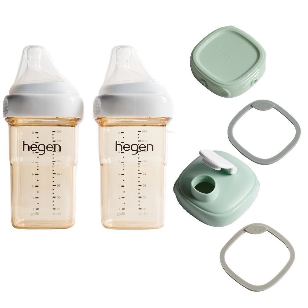 hegen - 金色奇蹟寬口奶瓶雙瓶超值組-奶瓶240ml兩入＋水杯蓋＋儲存蓋-漾綠