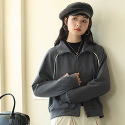 KPUWARM - 顯瘦落肩雙開拉鍊休閒外套-時尚灰