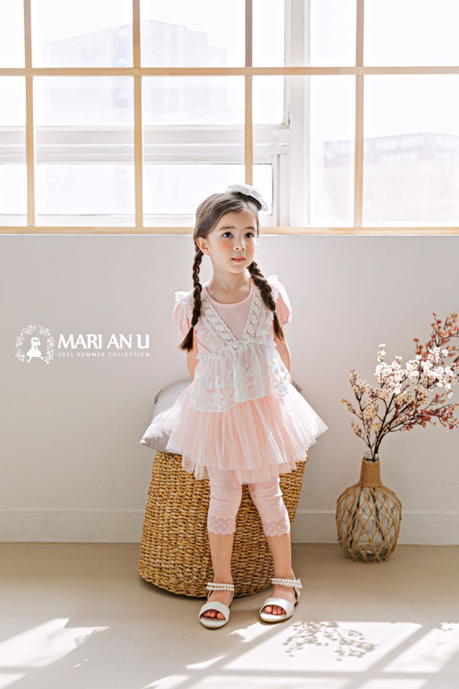 韓國 mari an u - 雙層網紗菱紋雕花褲裙-粉紅