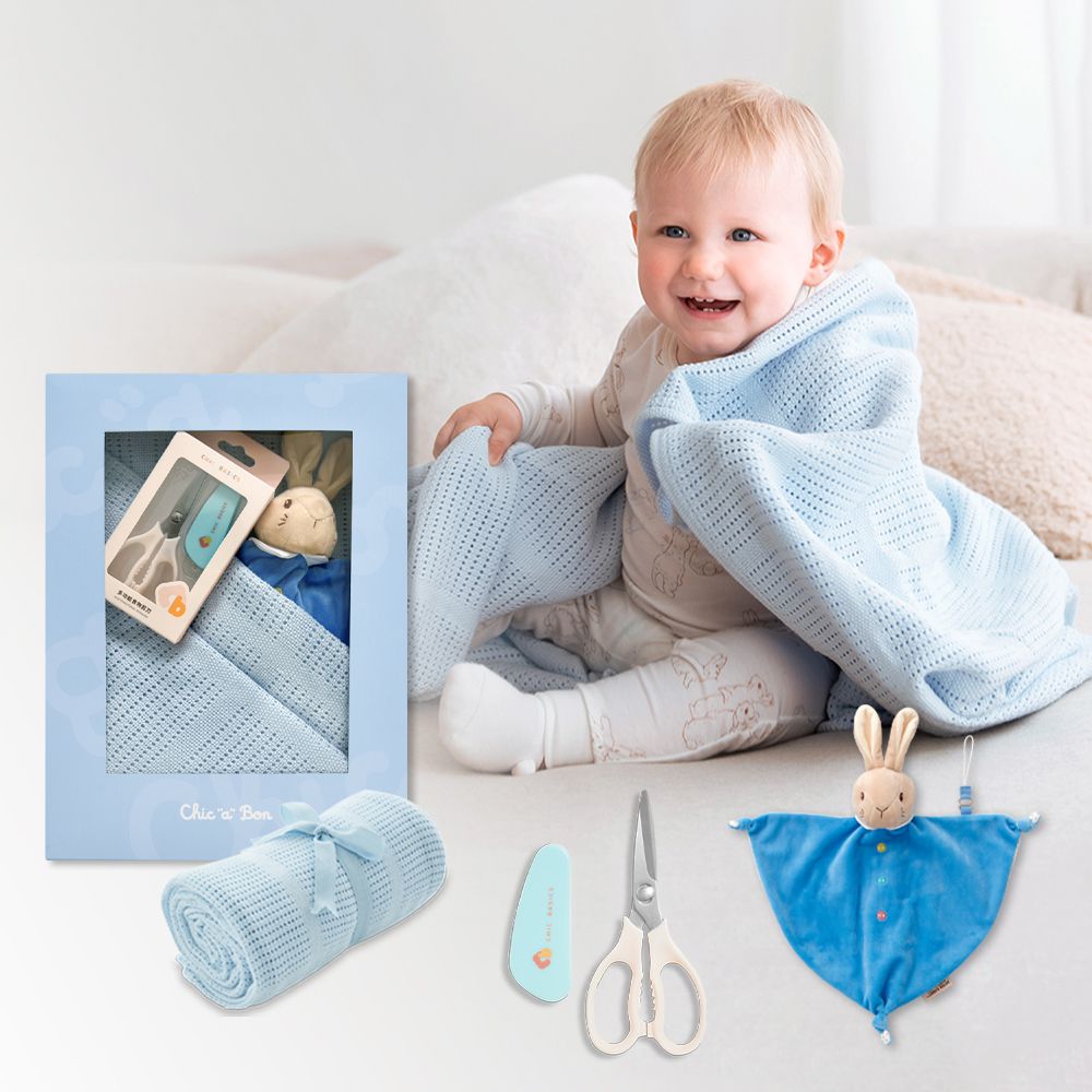 純棉洞洞毯呵護3件組禮盒 120x155cm(洞洞毯+安撫巾+食物剪刀 寶寶禮盒 嬰兒禮盒 滿月禮)-粉色