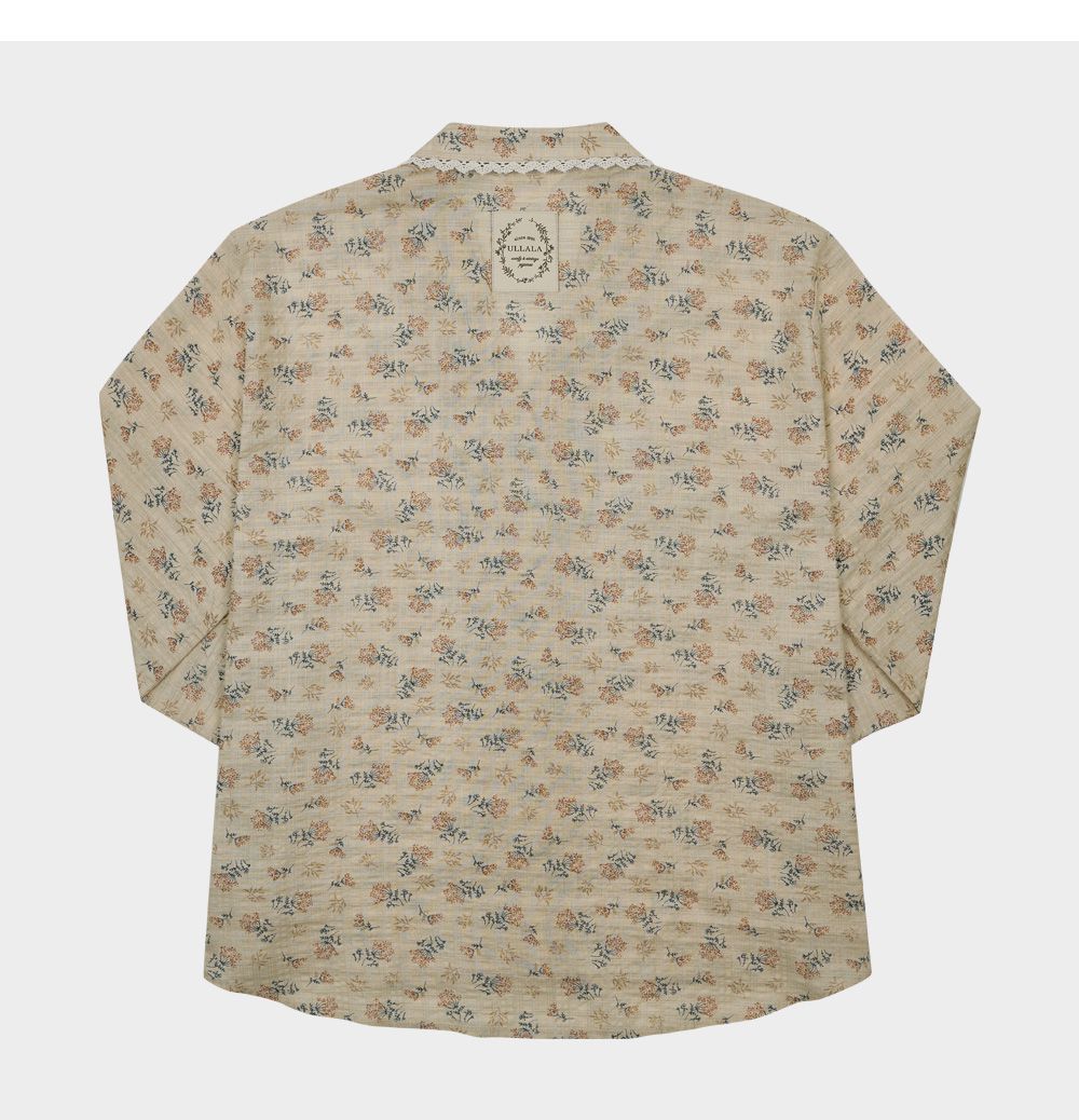 韓國 ULLALA - 圓點碎花長袖睡衣-(兩件式)-杏 (FREE)