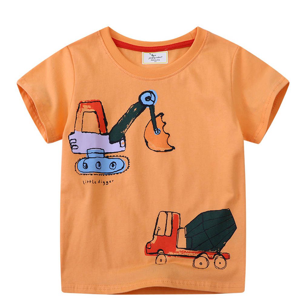 棉質圓領短袖上衣-塗鴉工具車-粉橘