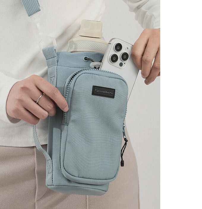 日本 LIZDAYS - 防潑水 手機水壺收納隨身側背小包-煙燻藍