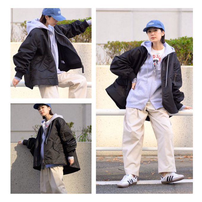 日本 OMNES - 優雅帥氣A字型寬版MA-1飛行外套-軍綠