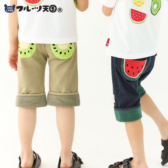 日本 ZOOLAND - 可愛水果口袋反摺造型短褲-奇異果-淺棕
