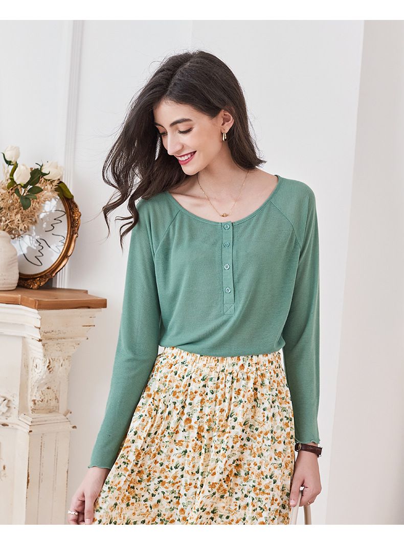 慵懶基礎長袖上衣-綠色