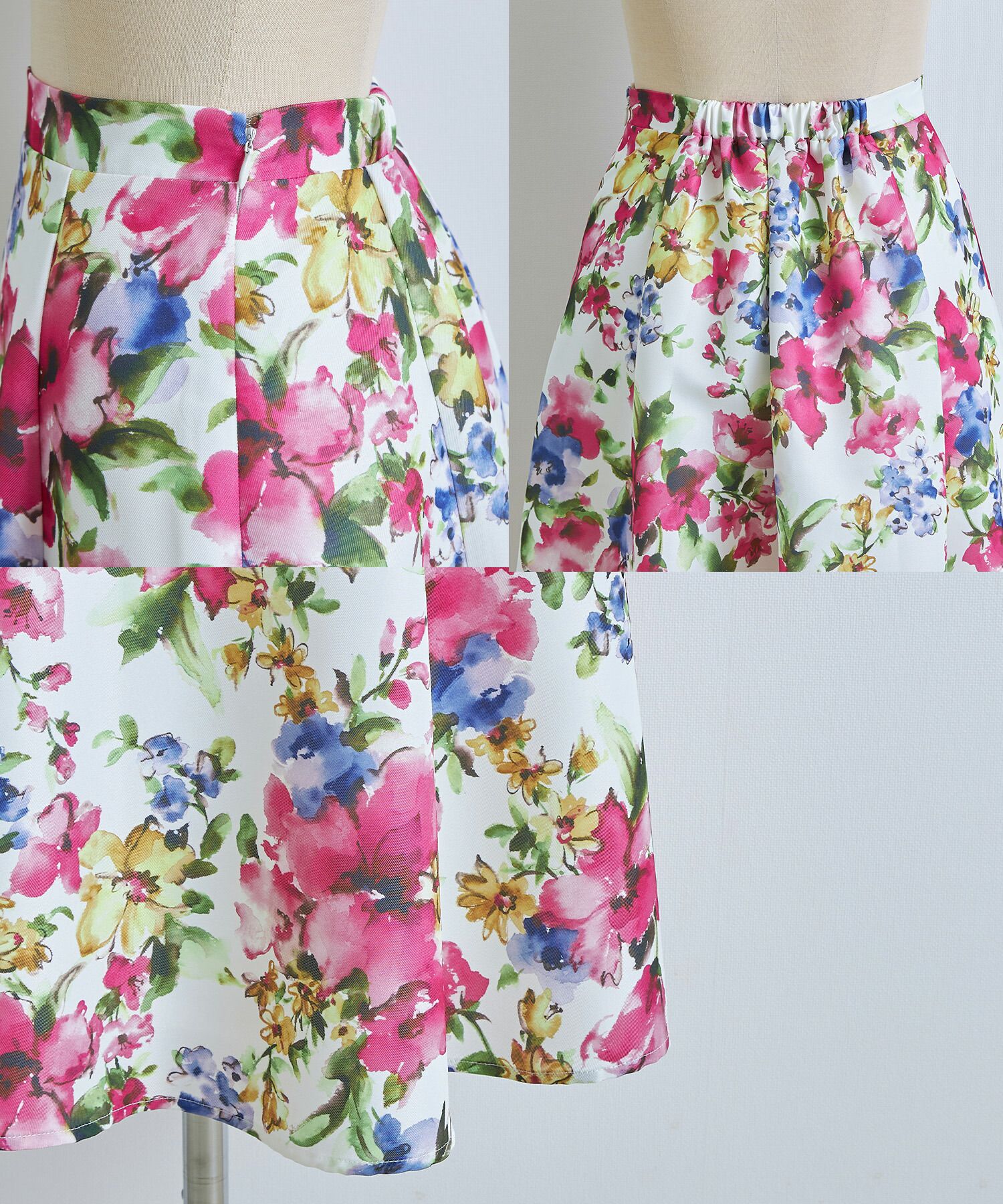 日本 tocco-closet - 水彩花朵華麗感修身傘裙-藍色系