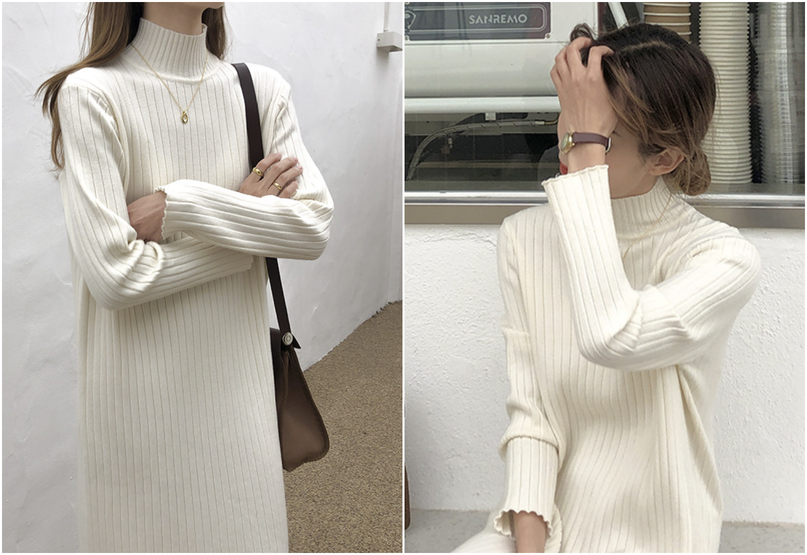 優雅顯高針織連身裙-深灰 (F)