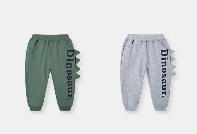 純棉休閒長褲-字母Dinosaur-綠色