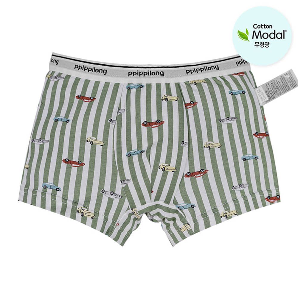 絲柔莫代爾混棉四角褲(男寶)-直紋車車-軍綠X淺灰