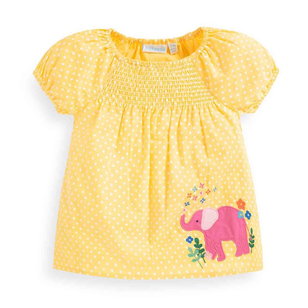 英國 JoJo Maman BeBe - 嬰幼兒/兒童100% 純棉短袖上衣-甜美象