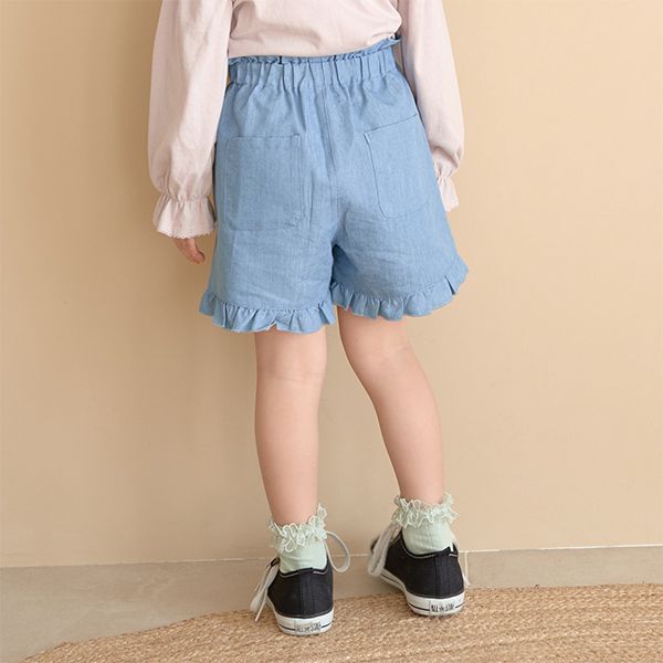 日本 Lycee mine - 可愛滿點荷葉摺邊短褲-格紋-草綠