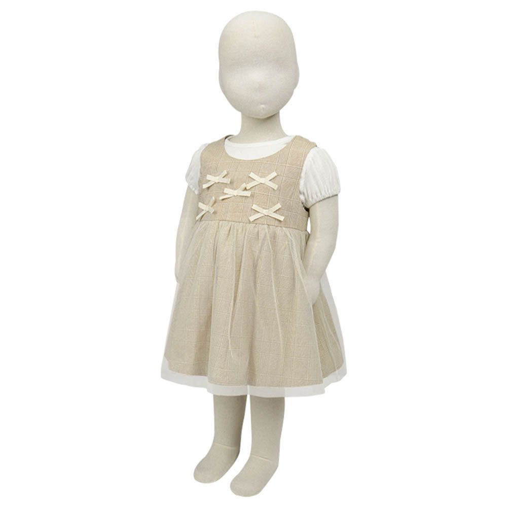 短袖T恤+洋裝+短褲-淺卡其色