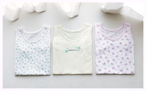 (3入組)女寶無螢光輕柔棉背心-樹葉X花束