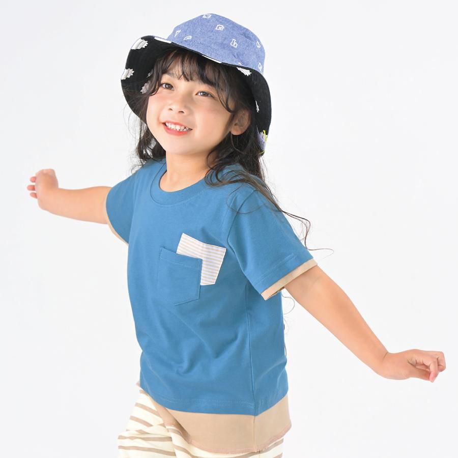 日本 evercloset - 假二件撞色短袖上衣-墨黑x綠