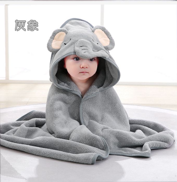 Vanibaby - 【Vanibaby】連帽嬰兒浴巾 動物造型 吸水珊瑚絨-灰象