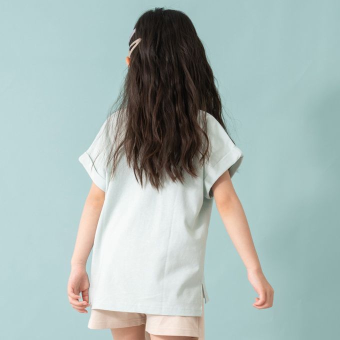 日本 petit main - 100%棉 開衩印花短袖上衣-可愛貓貓-黑