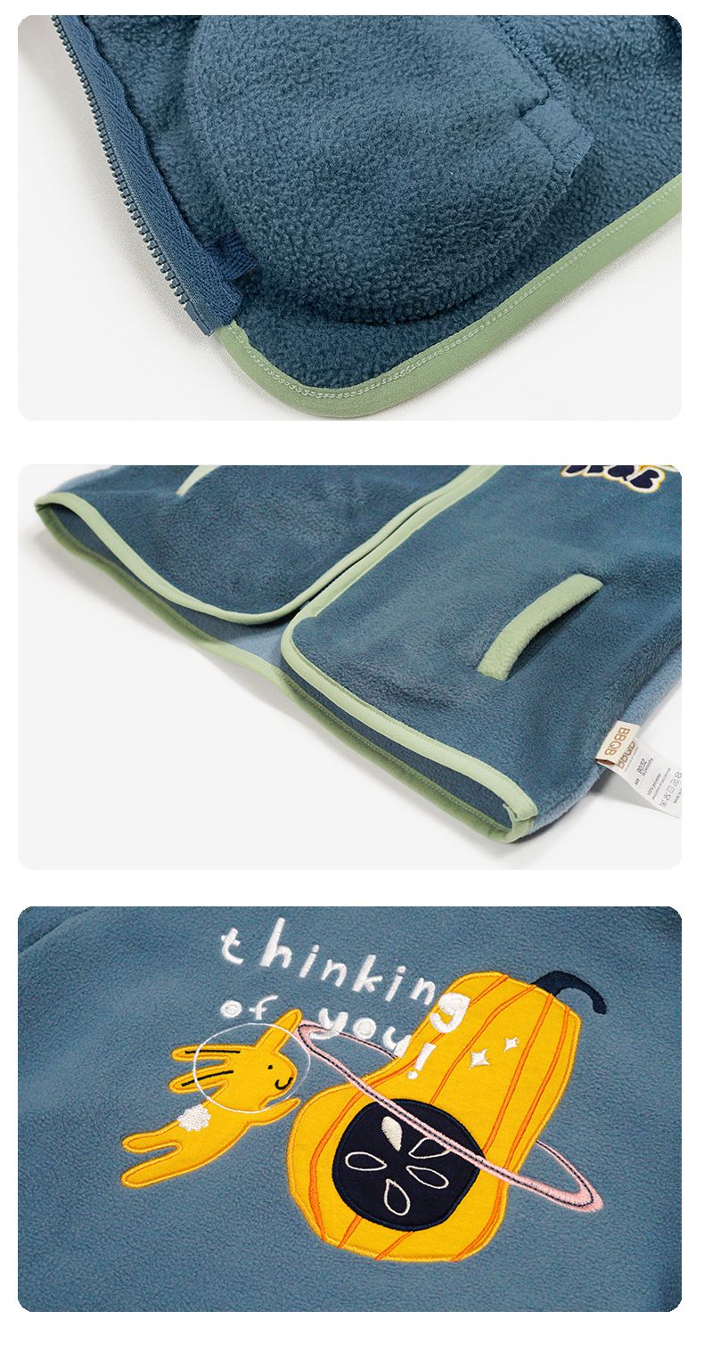 Minizone - 搖粒絨拼色立領長袖外套-大蔥-杏+黃