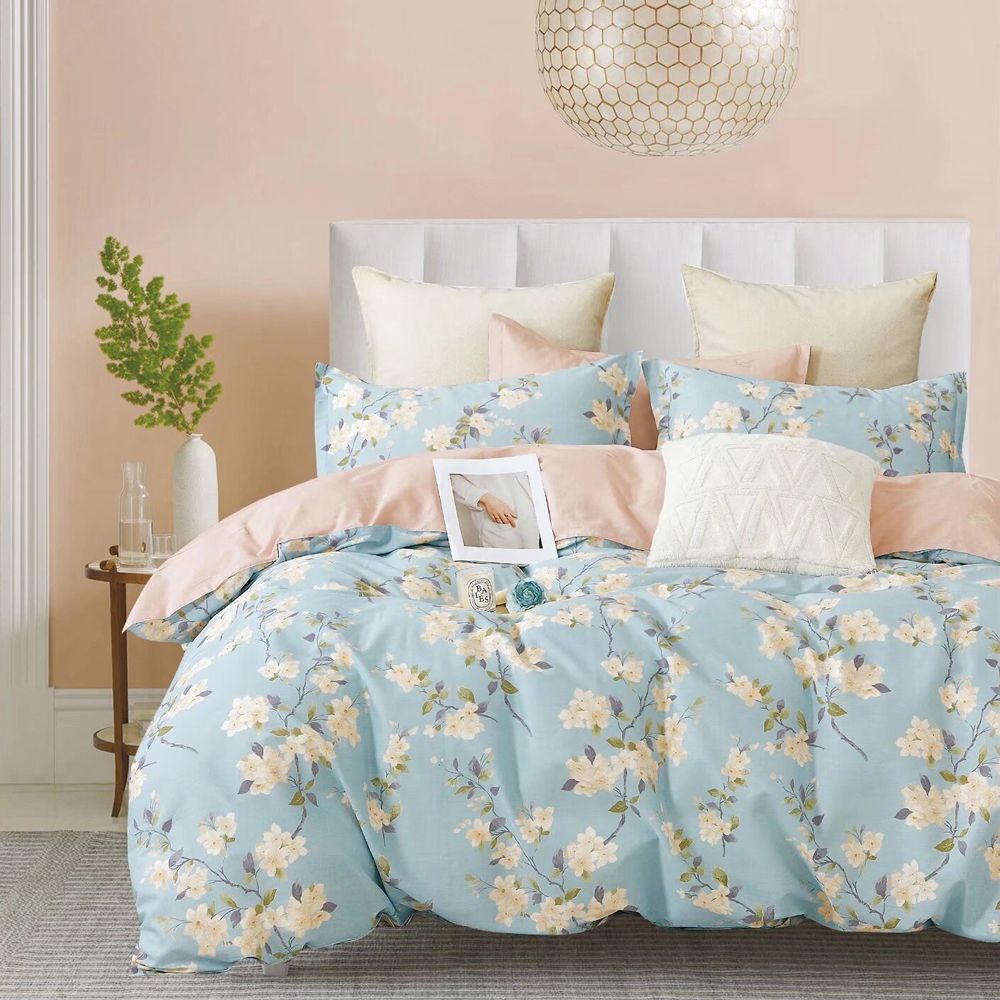 台灣製 極致純棉寢具組-杏花微雨-雙人四件式床包被套組